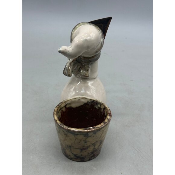 Woodland Ceramic Snowman Figurine With Rustic Look & Built-In Planter READ - Picture 7 of 7